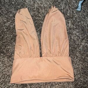 Almost Famous Tan Crop Top with Plunging V-Neck